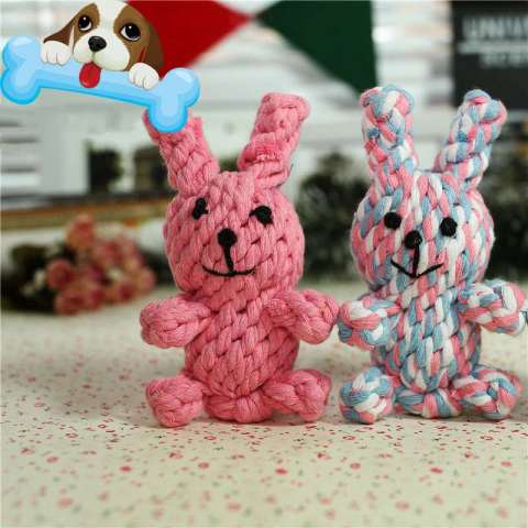 Manufacturer wholesale Pet Rope Toys Color Rabbit Cotton rope woven animal series Tooth cleaning Grinding teeth Amazon hot sale